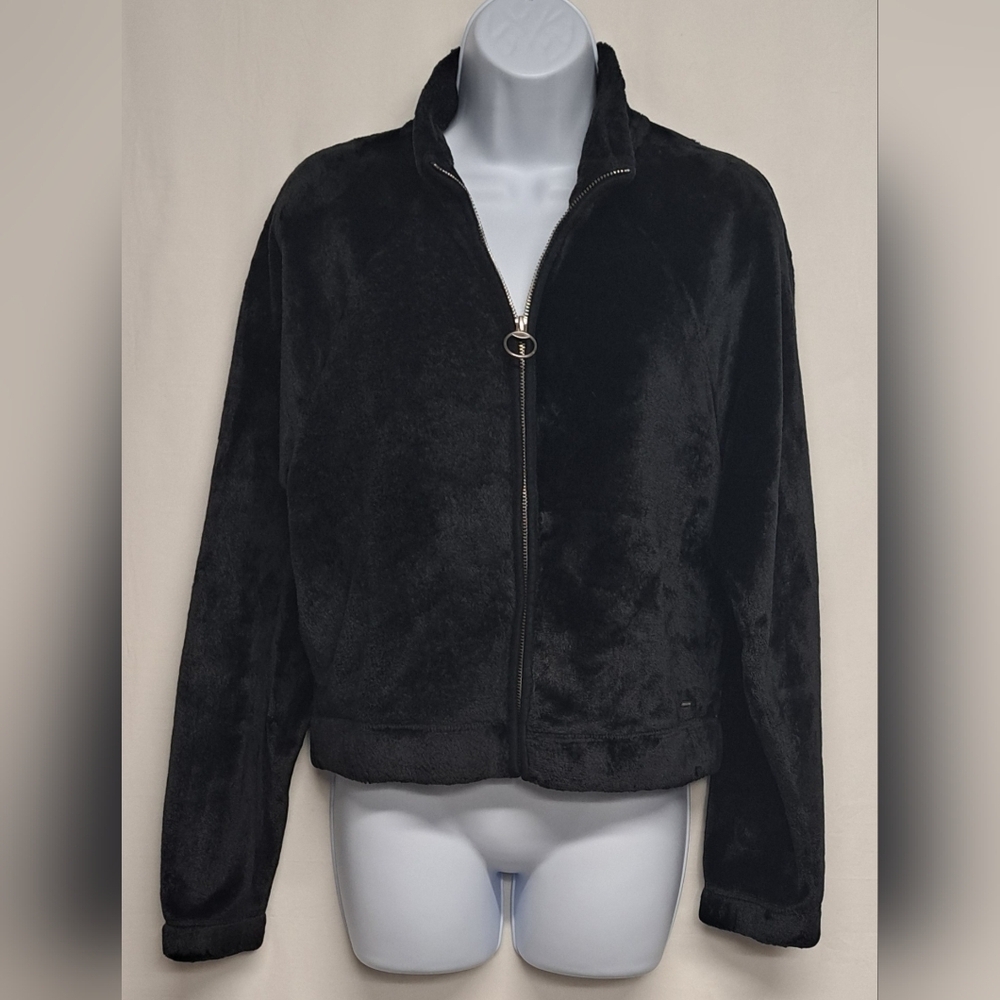 Hollister S Fleece Velour Sweater Long Sleeve Pockets Elastic Waist Zipper Soft